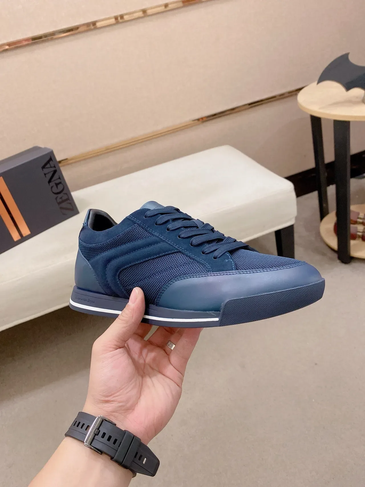 Zegna Blue Mesh and Smooth Panel Lifestyle Sneaker 4