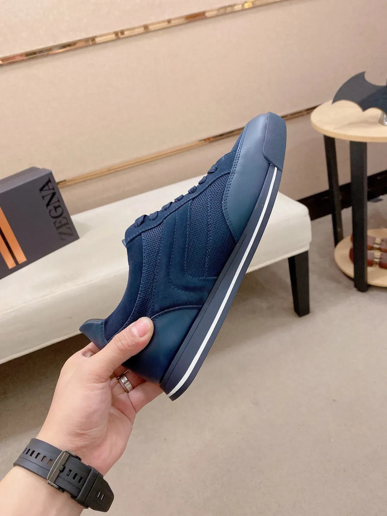 Zegna Blue Mesh and Smooth Panel Lifestyle Sneaker 5