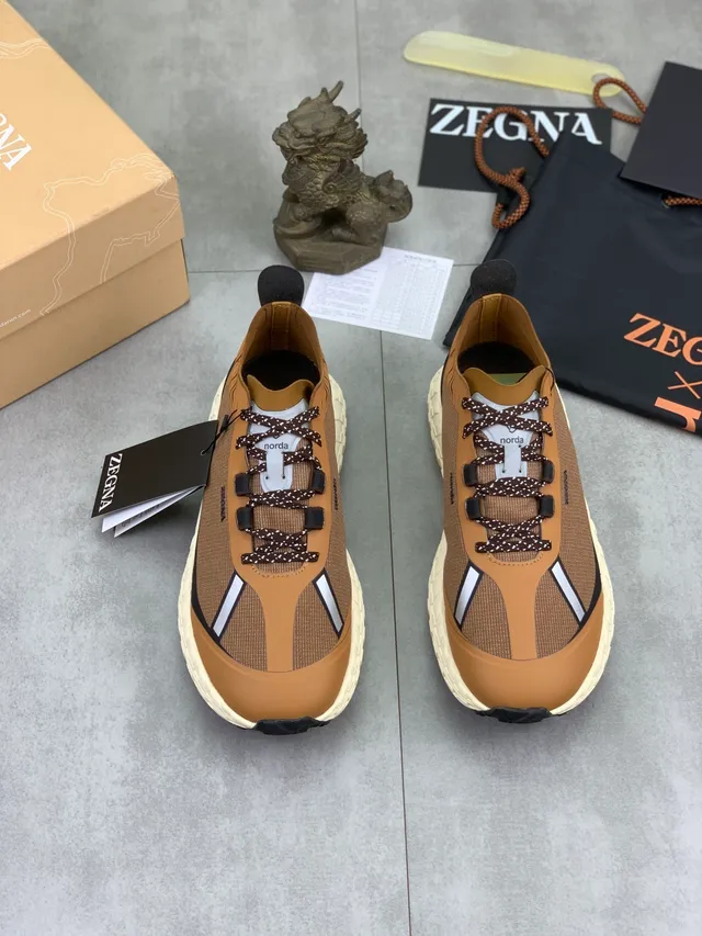 Zegna Marron Beige Dessus en matériau mixte Détail de bande réfléchissante Sneakers lifestyle 2