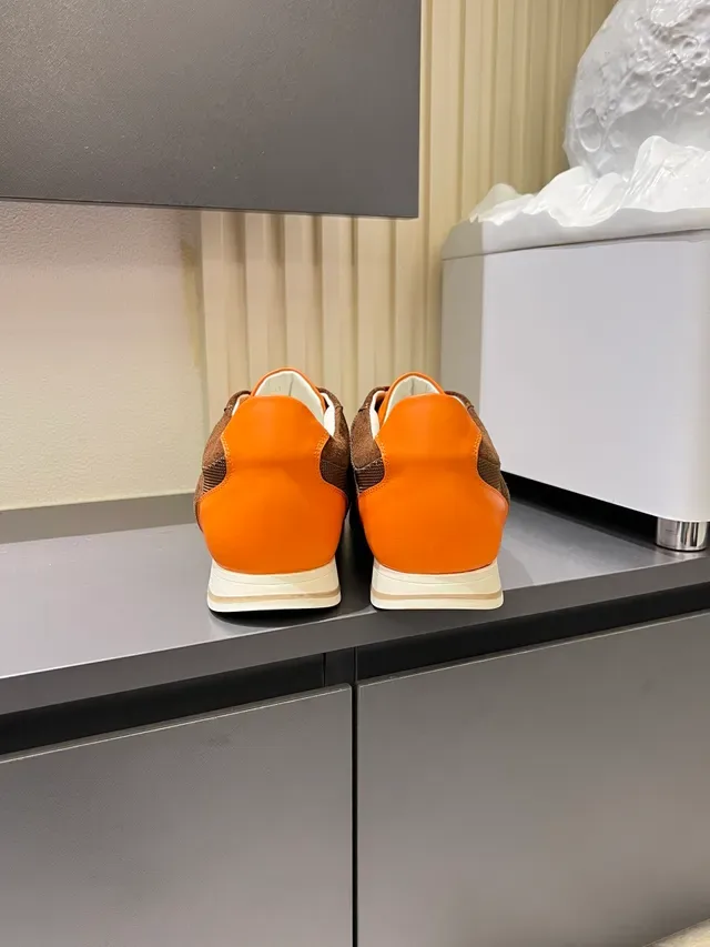 Zegna Brown Orange Mixed-Material Upper Suede And Mesh Paneling Sneakers 2