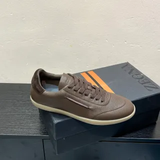 Zegna 棕色压纹皮革生活方式运动鞋