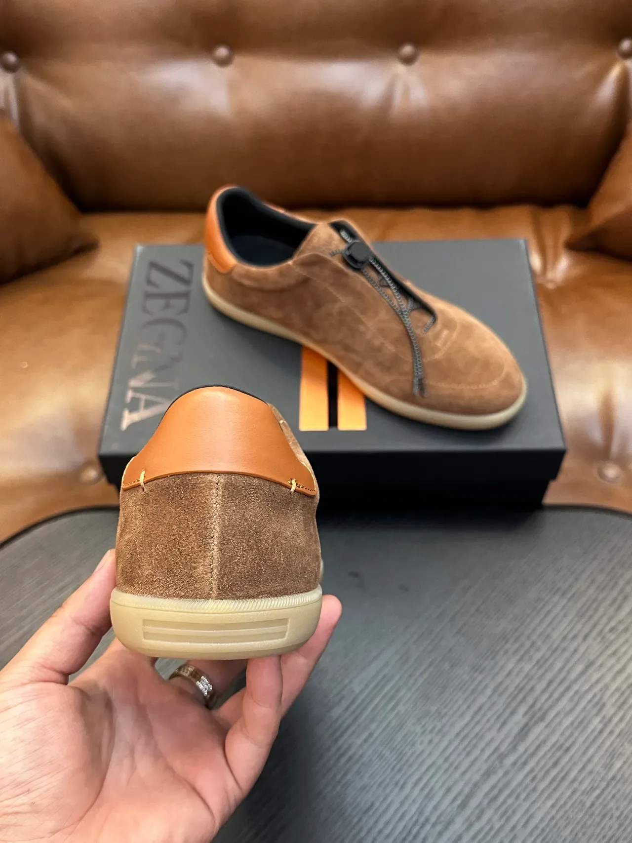 Zegna Brown Suede Zipper Slip-On Casual Shoe 3
