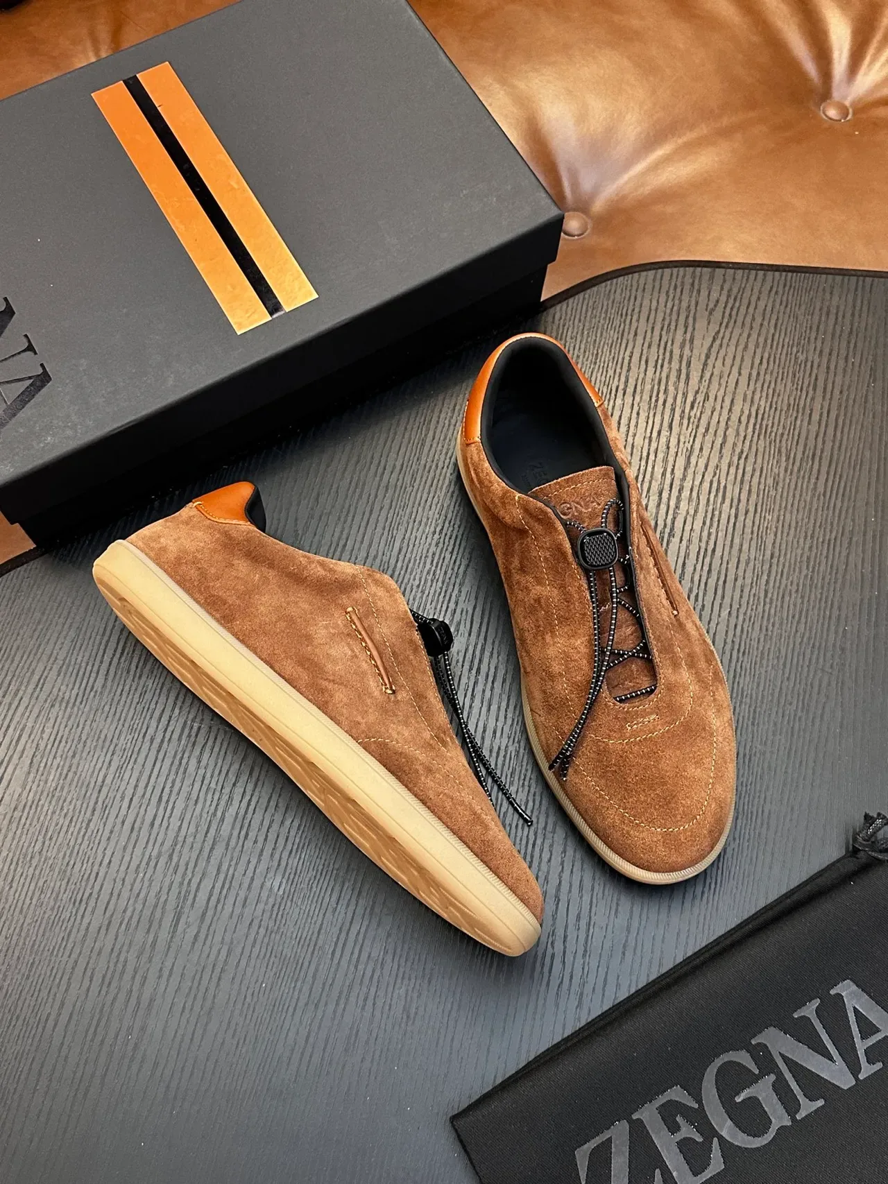 Zegna Brown Suede Zipper Slip-On Casual Shoe 5