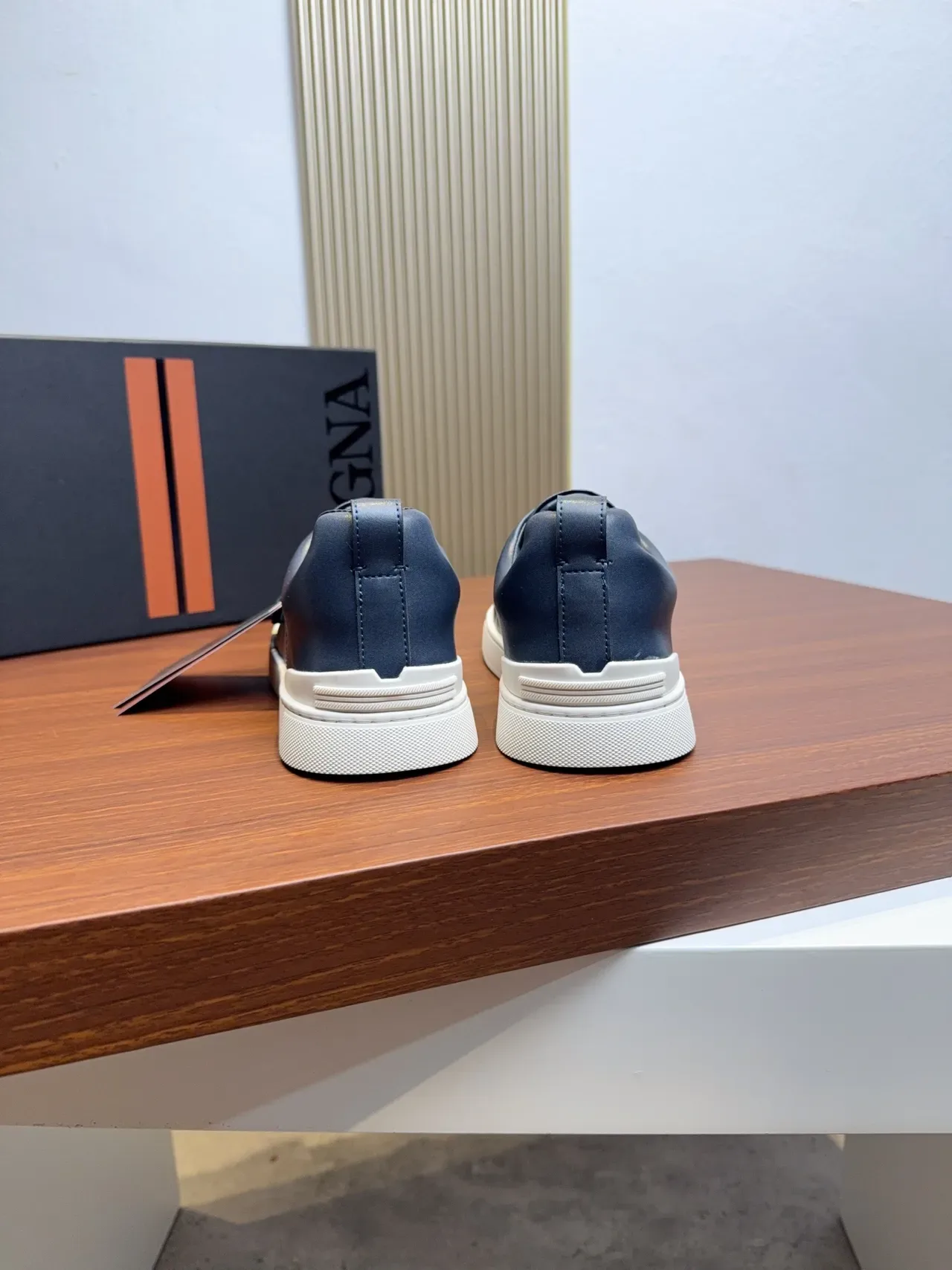 Zegna Sneakers Lifestyle Slip-On en Cuir Bleu Marine 3