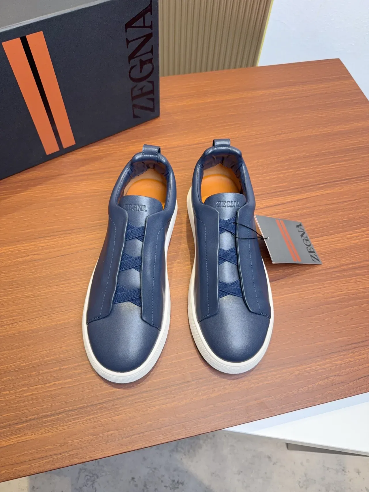 Zegna Sneakers Lifestyle Slip-On en Cuir Bleu Marine 5