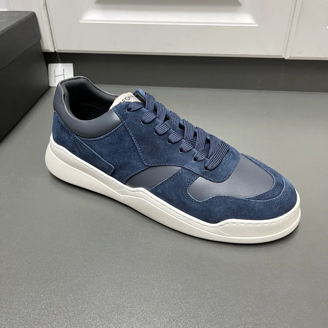 Zegna Navy Suede and Leather Panel Lifestyle Sneakers 4