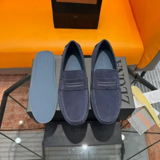 Zegna नेवी ब्लैक साबर अपर स्ट्रैप पेनी लोफर