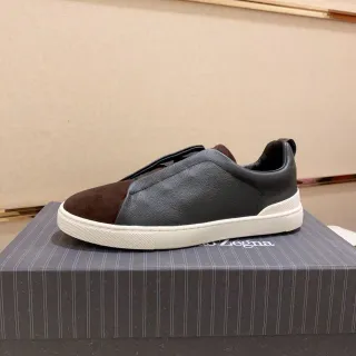 Zegna 双色皮革-麂皮一脚蹬生活方式运动鞋