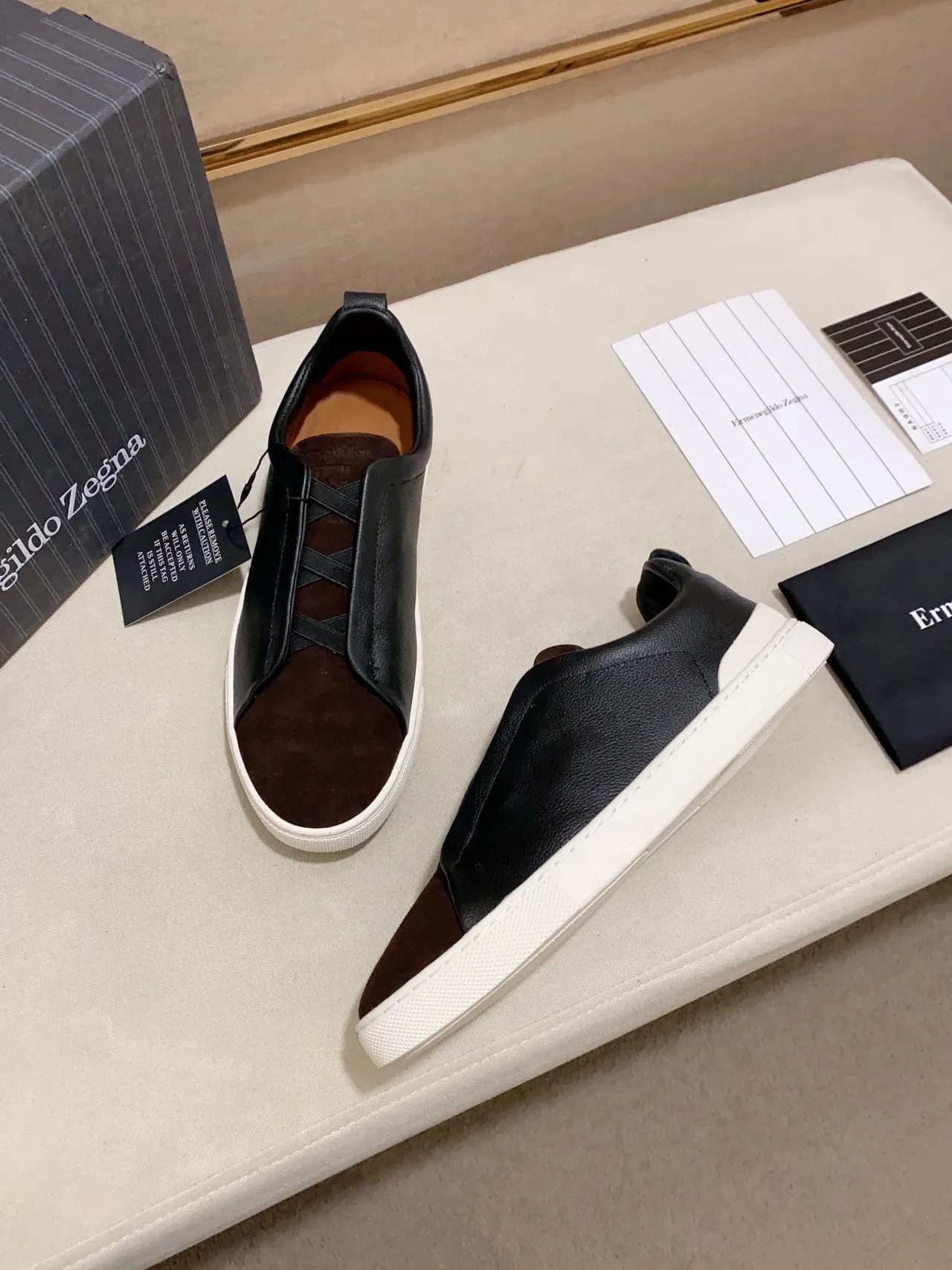 Zegna sapatilha lifestyle slip-on bicolor de couro e suede 4