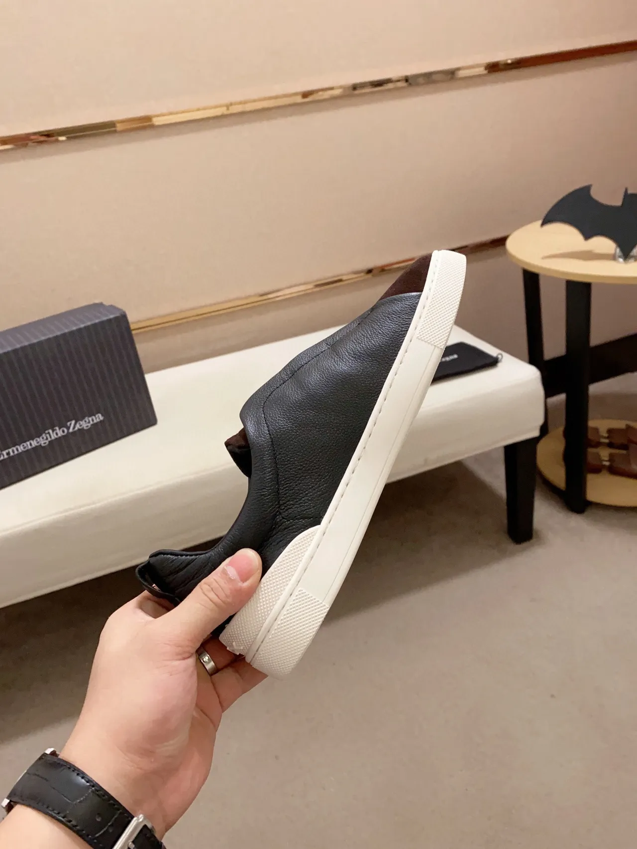 Zegna sapatilha lifestyle slip-on bicolor de couro e suede 5