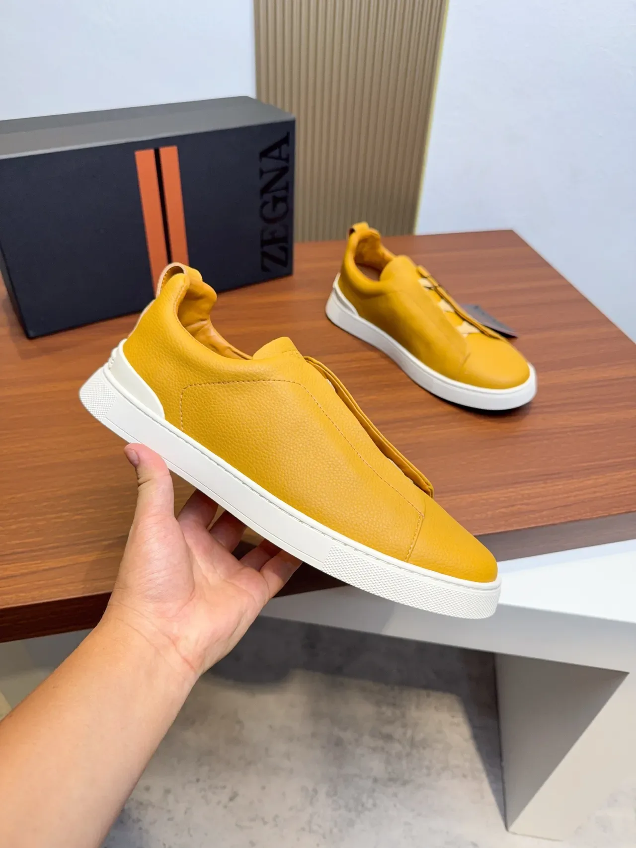 Zegna Yellow Leather Slip-On Lifestyle Sneakers 4