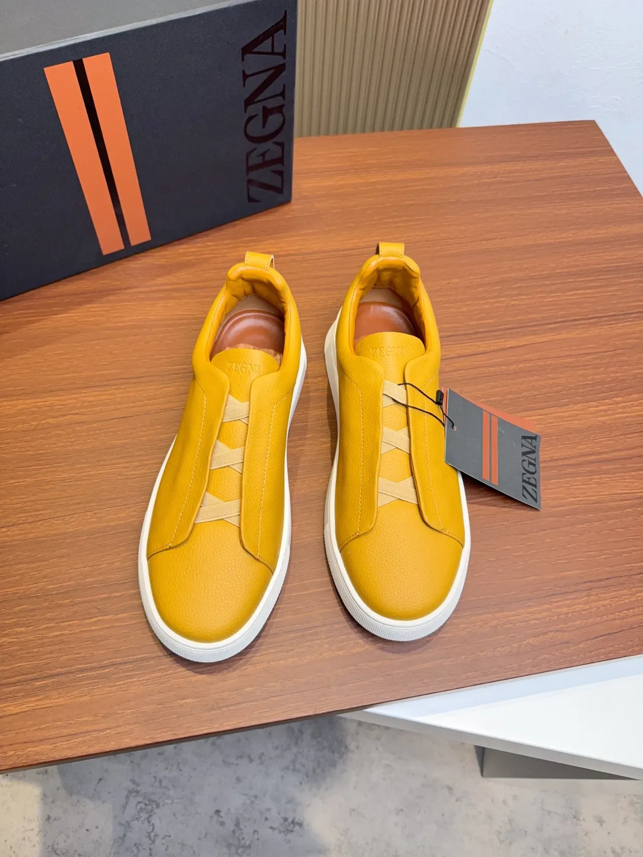 Zegna Yellow Leather Slip-On Lifestyle Sneakers 5