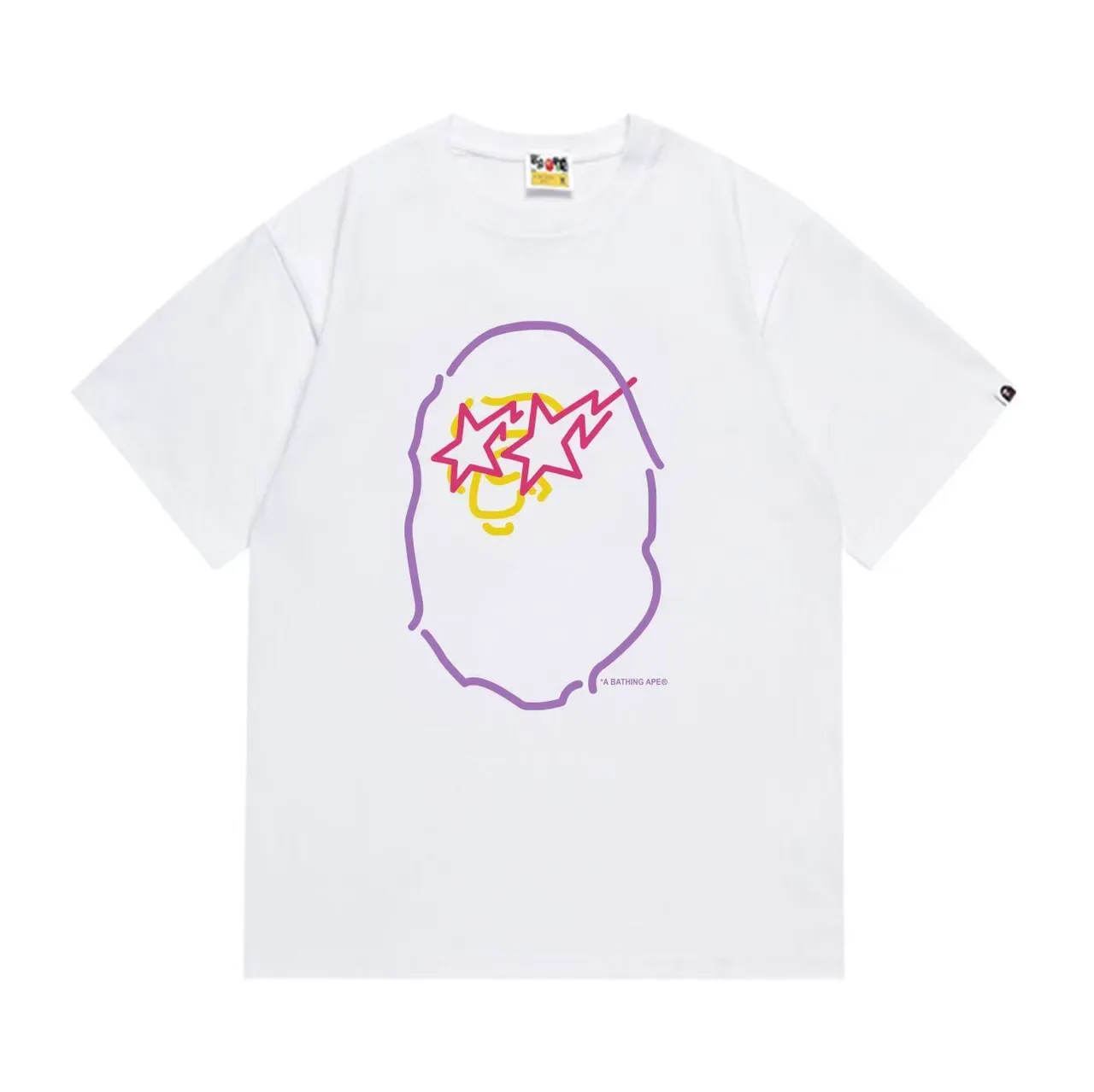 A Bathing Ape Neon Outline Ape Graphic Black T-Shirt 3