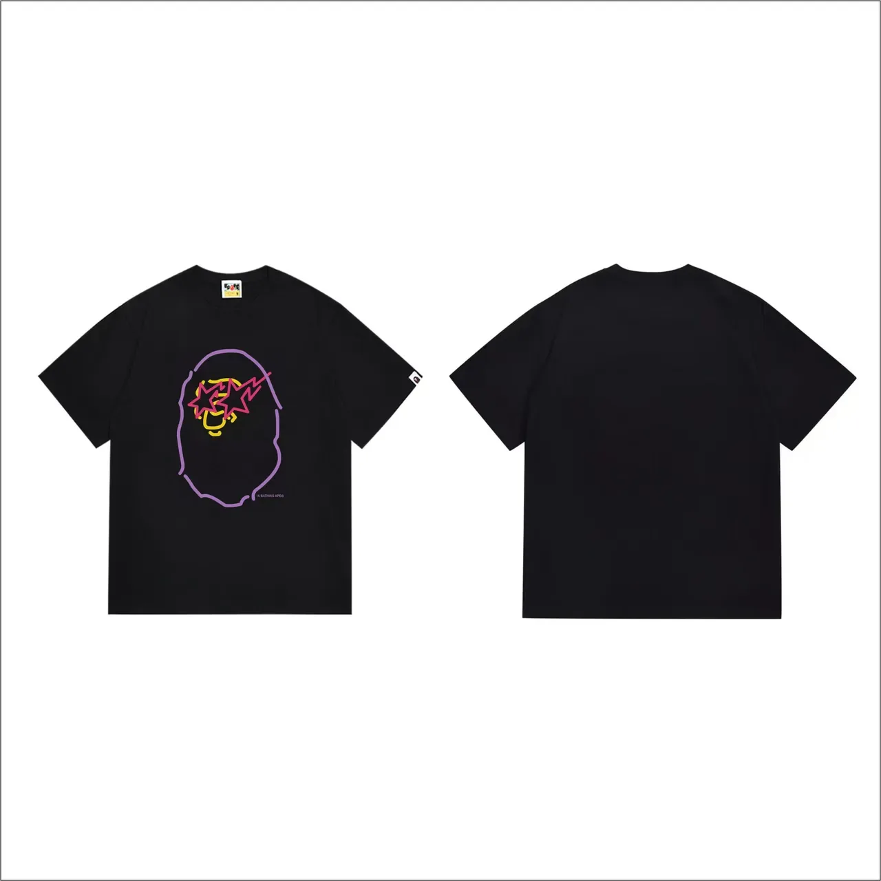 A Bathing Ape Neon Outline Ape Graphic Black T-Shirt 4