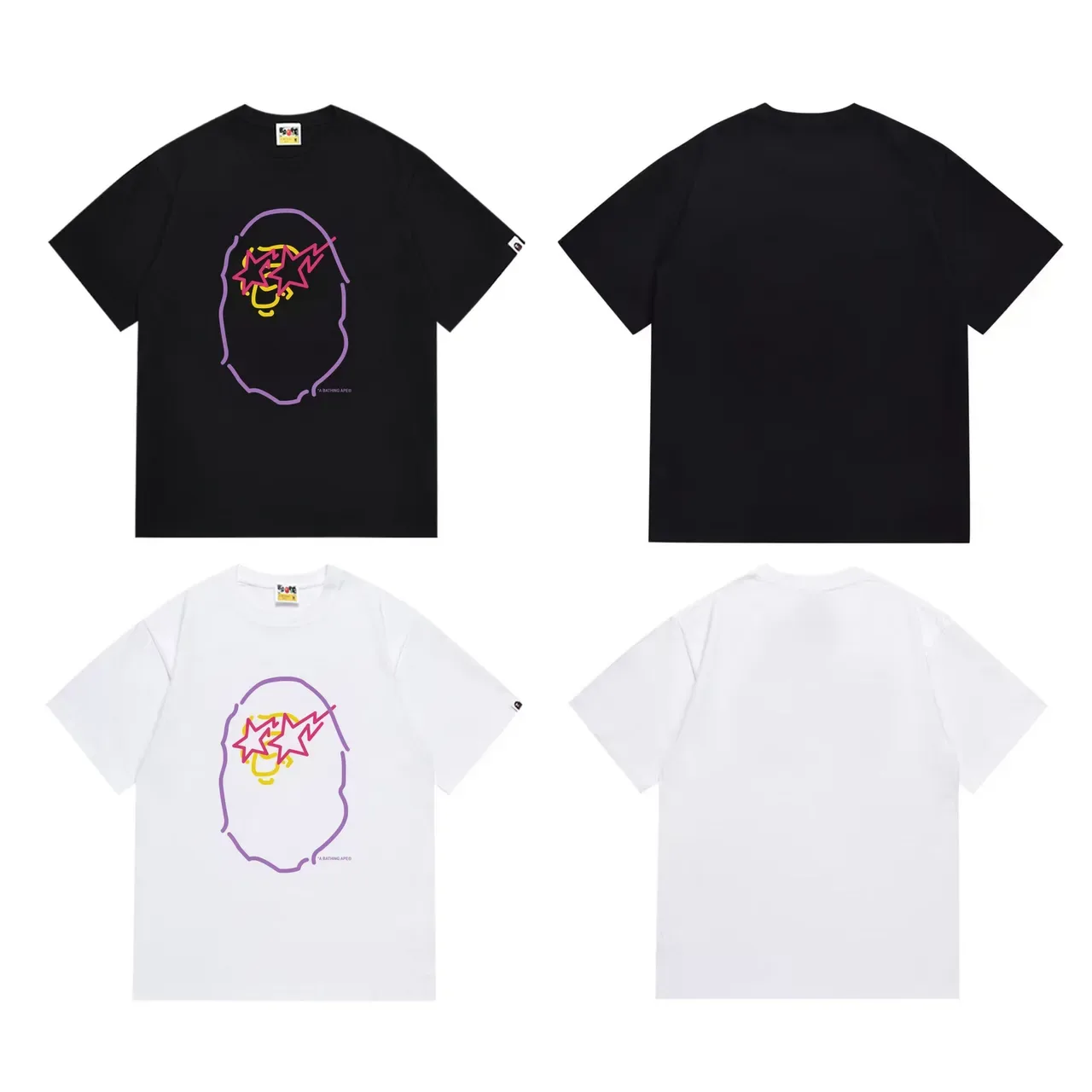 A Bathing Ape Neon Outline Ape Graphic Black T-Shirt 6