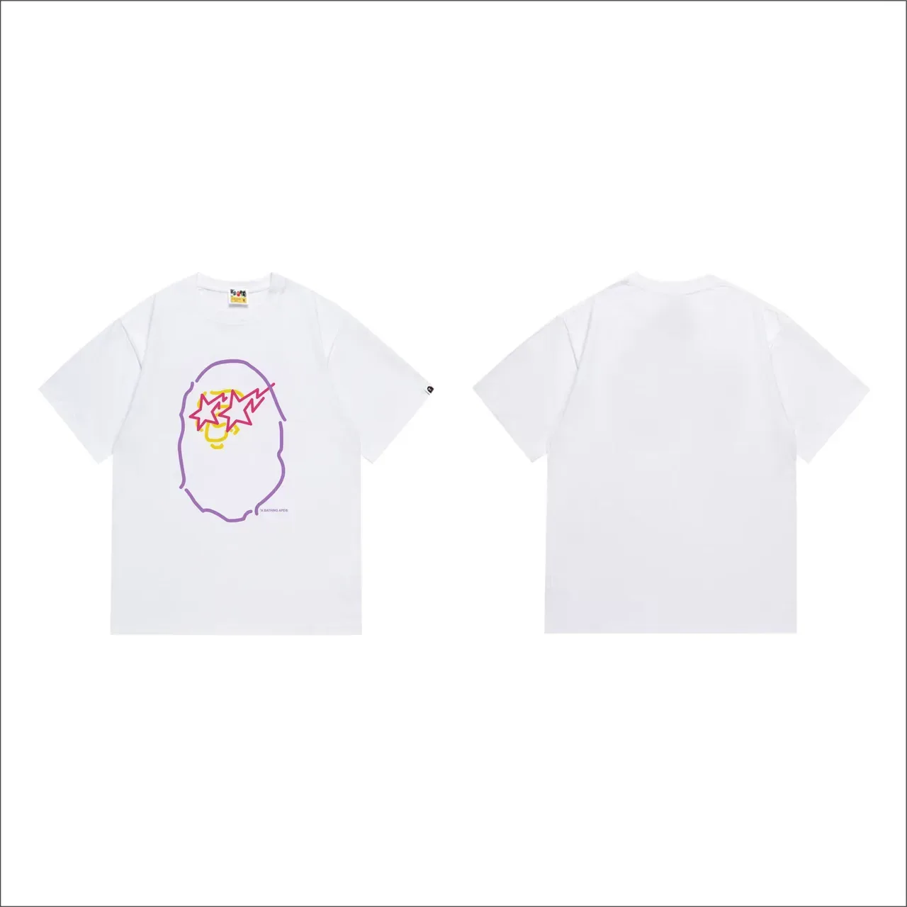 A Bathing Ape Neon Outline Ape Graphic Black T-Shirt 7