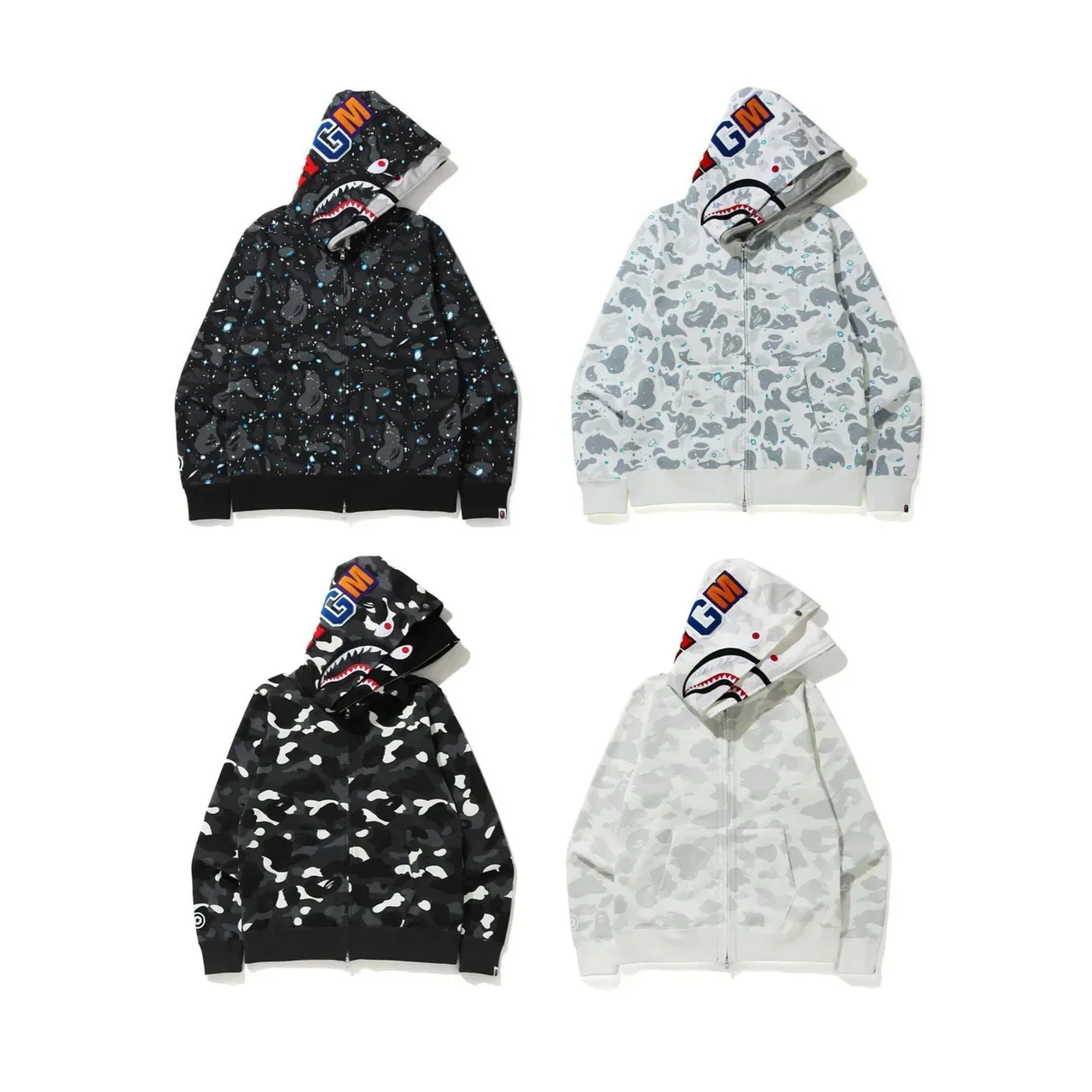 A Bathing Ape Shark Black Multicolor Full-Zip Hood Hoodie 1