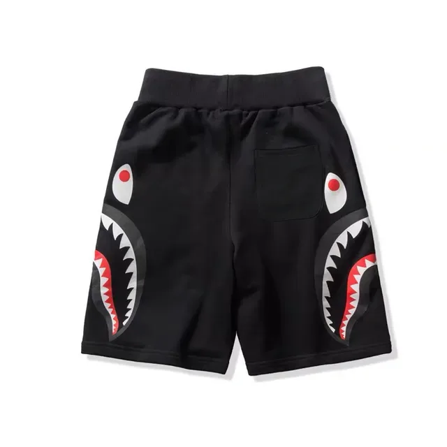 A Bathing Ape Shark Hoodie Black Red Mouth Graphic Elastic Waistband Shorts 2