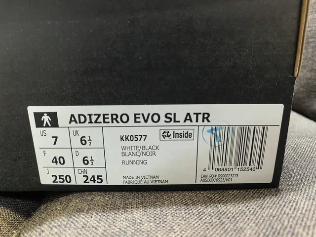 Adidas Adizero Evo SL ATR chaussures de course blanches et noires 2