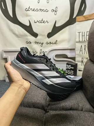 Adidas Adizero SLATR Tênis de corrida pretos prateados vermelhos 5