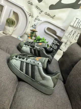Adidas Army Green Black Shell-Toe Three-Stripe Side Lifestyle Sneakers 7