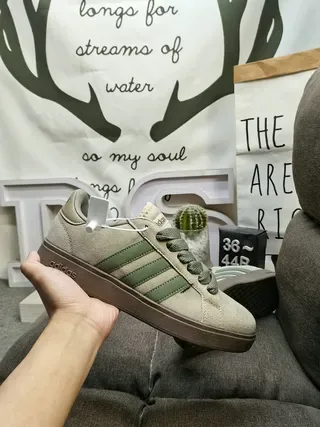 Adidas Beige Black Low-Top Suede-Like Upper Lifestyle Sneakers 5