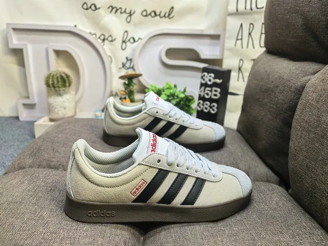 Adidas Beige Brown Low-Top Three-Stripe Side Panel Lifestyle Sneakers 21