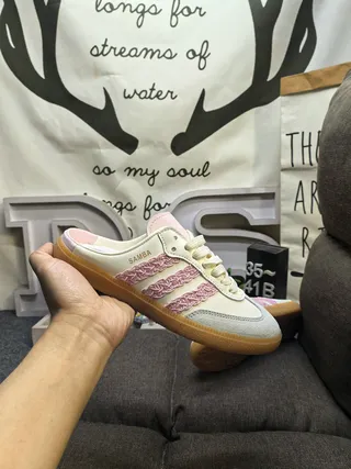 Adidas Beige Pink Backless Mule Lace-Up Front Loafer 5