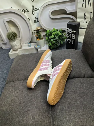 Adidas Beige Pink Backless Mule Lace-Up Front Loafer 6