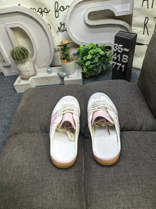 Adidas Beige Pink Backless Mule Lace-Up Front Loafer 8