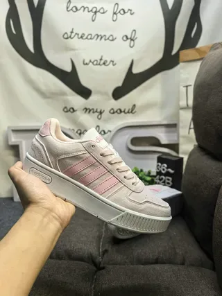 Adidas Beige Pink Low-Top Platform Sneaker Suede-Like Upper Lifestyle Sneakers 5