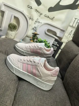 Adidas Beige Pink Low-Top Platform Sneaker Suede-Like Upper Lifestyle Sneakers 7