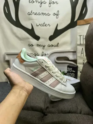 Adidas Beige Pink Low-Top Three-Stripe Lifestyle Sneakers 5
