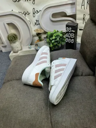 Adidas Beige Pink Low-Top Three-Stripe Lifestyle Sneakers 6