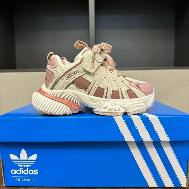 Adidas Beige Pink Sole Layered Synthetic Mesh Upper Chunky Sneakers 22