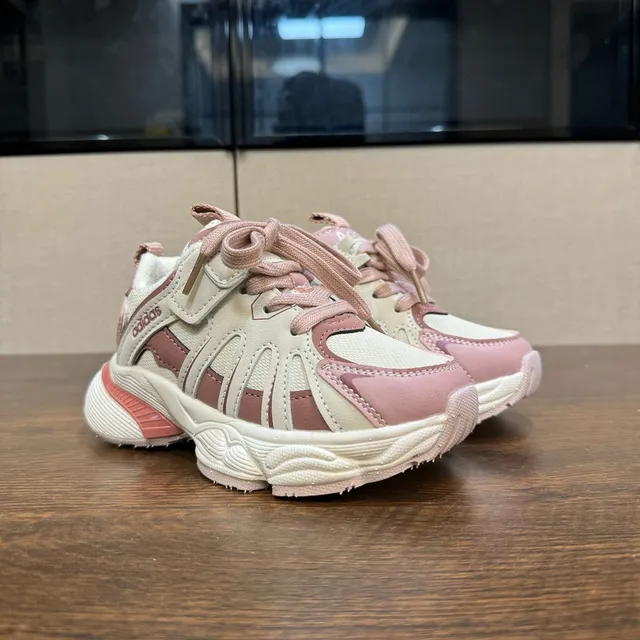 Adidas Beige Pink Sole Layered Synthetic Mesh Upper Chunky Sneakers 24