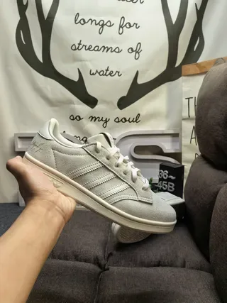 Adidas Beige White Suede Upper Three-Stripe Side Panel Lifestyle Sneakers 5