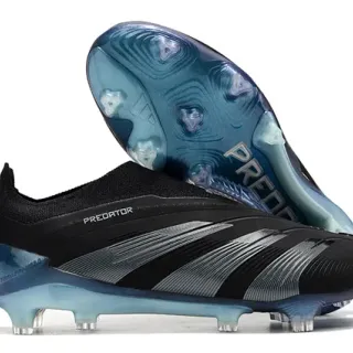 Adidas Black Blue Sock-Fit Collar Three-Stripe Overlay Firm-Ground Soccer Shoes