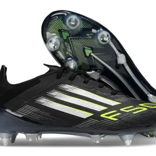 Adidas Black Green Low-Cut Synthetic Upper Asymmetrical Lacing Firm-Ground Soccer Shoes