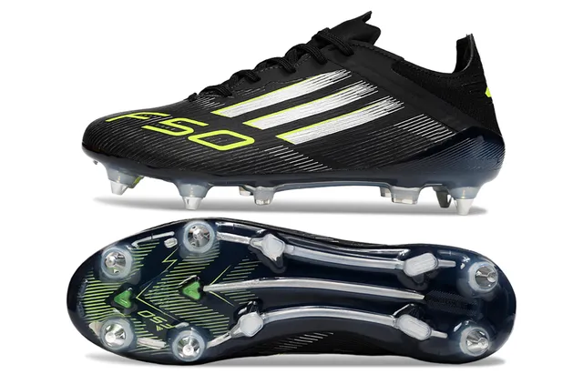 Adidas Black Green Low-Cut Synthetic Upper Asymmetrical Lacing Firm-Ground Soccer Shoes 6