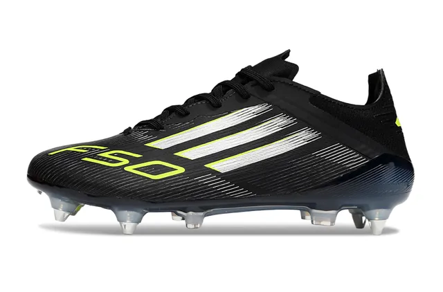Adidas Black Green Low-Cut Synthetic Upper Asymmetrical Lacing Firm-Ground Soccer Shoes 7