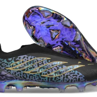 Adidas Black Multicolor Sock-Fit Collar Leopard-Print Overlay Firm-Ground Soccer Shoes