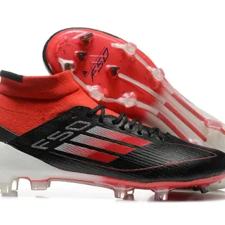 Adidas Black Red High-Cut Sock-Fit Collar Textured Synthetic Upper Firm-Ground Soccer Shoes
