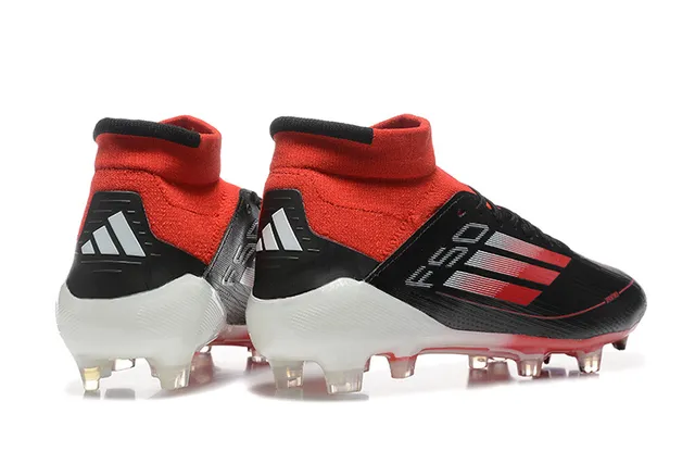 Adidas Black Red High-Cut Sock-Fit Collar Textured Synthetic Upper Firm-Ground Soccer Shoes 2