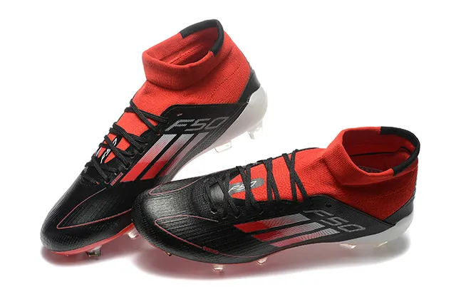 Adidas Black Red High-Cut Sock-Fit Collar Textured Synthetic Upper Firm-Ground Soccer Shoes 3