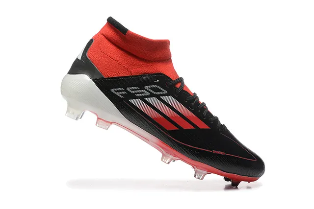 Adidas Black Red High-Cut Sock-Fit Collar Textured Synthetic Upper Firm-Ground Soccer Shoes 4