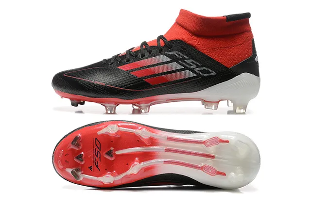 Adidas Black Red High-Cut Sock-Fit Collar Textured Synthetic Upper Firm-Ground Soccer Shoes 5