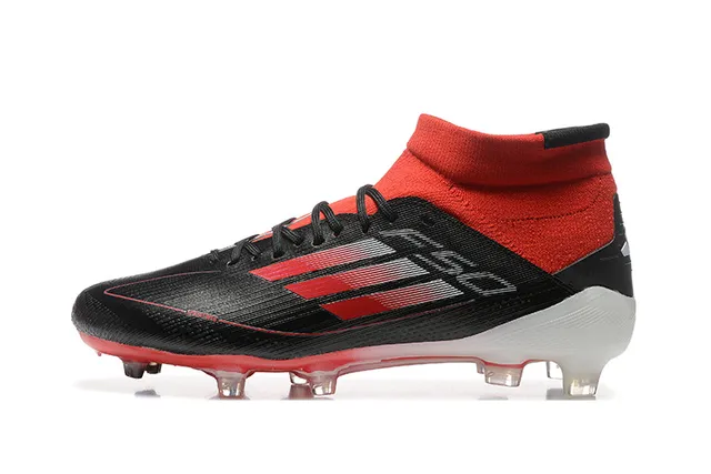 Adidas Black Red High-Cut Sock-Fit Collar Textured Synthetic Upper Firm-Ground Soccer Shoes 6