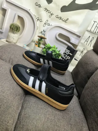 Adidas Black White Laceless Strap-Closure Mary Jane Shoes 7