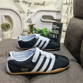 Adidas काली सफेद बिना लेस वेलक्रो पट्टी कैनवास ऊपरी लाइफस्टाइल स्नीकर